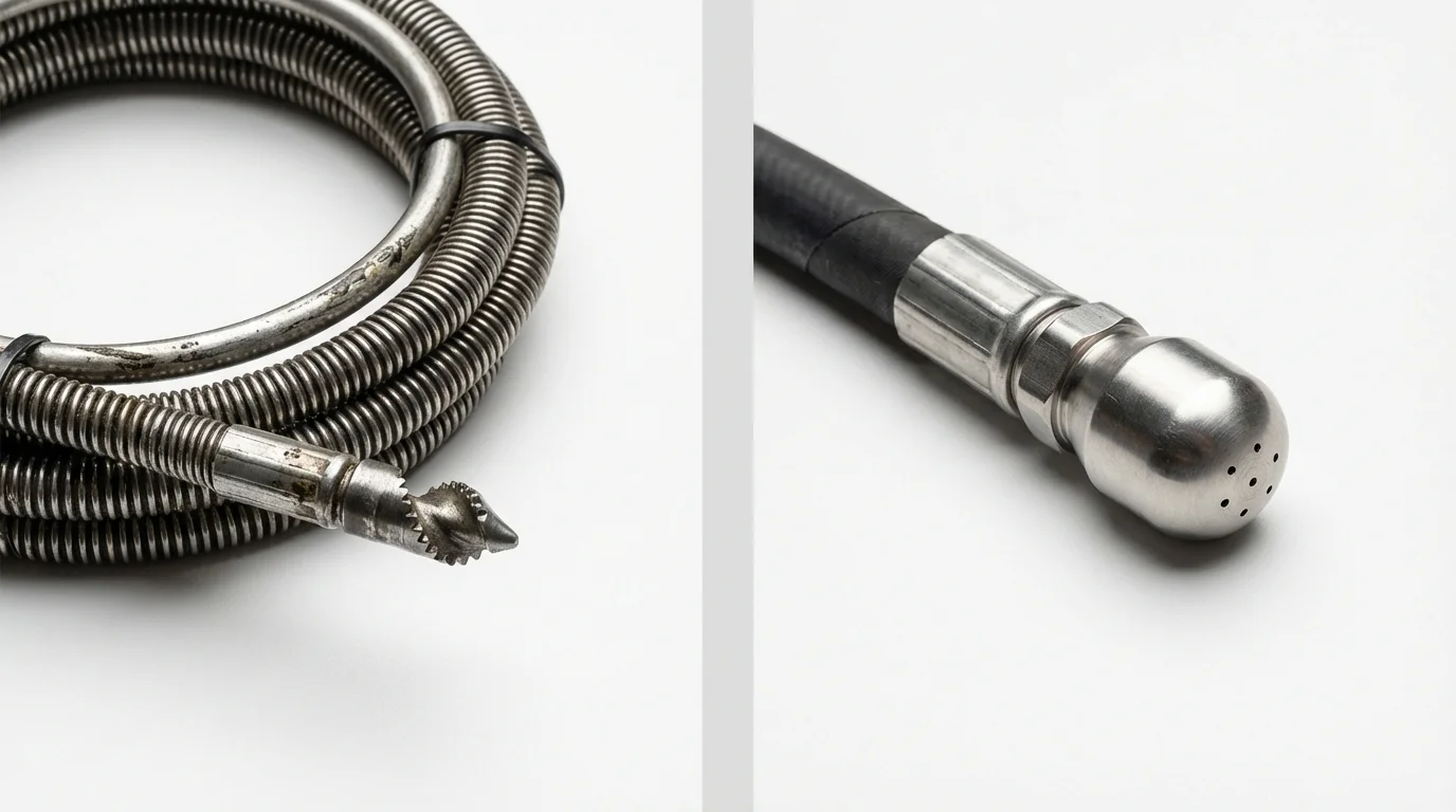 Drain snake cable and hydro jetting nozzle used for drain cleaning in Baird, TX