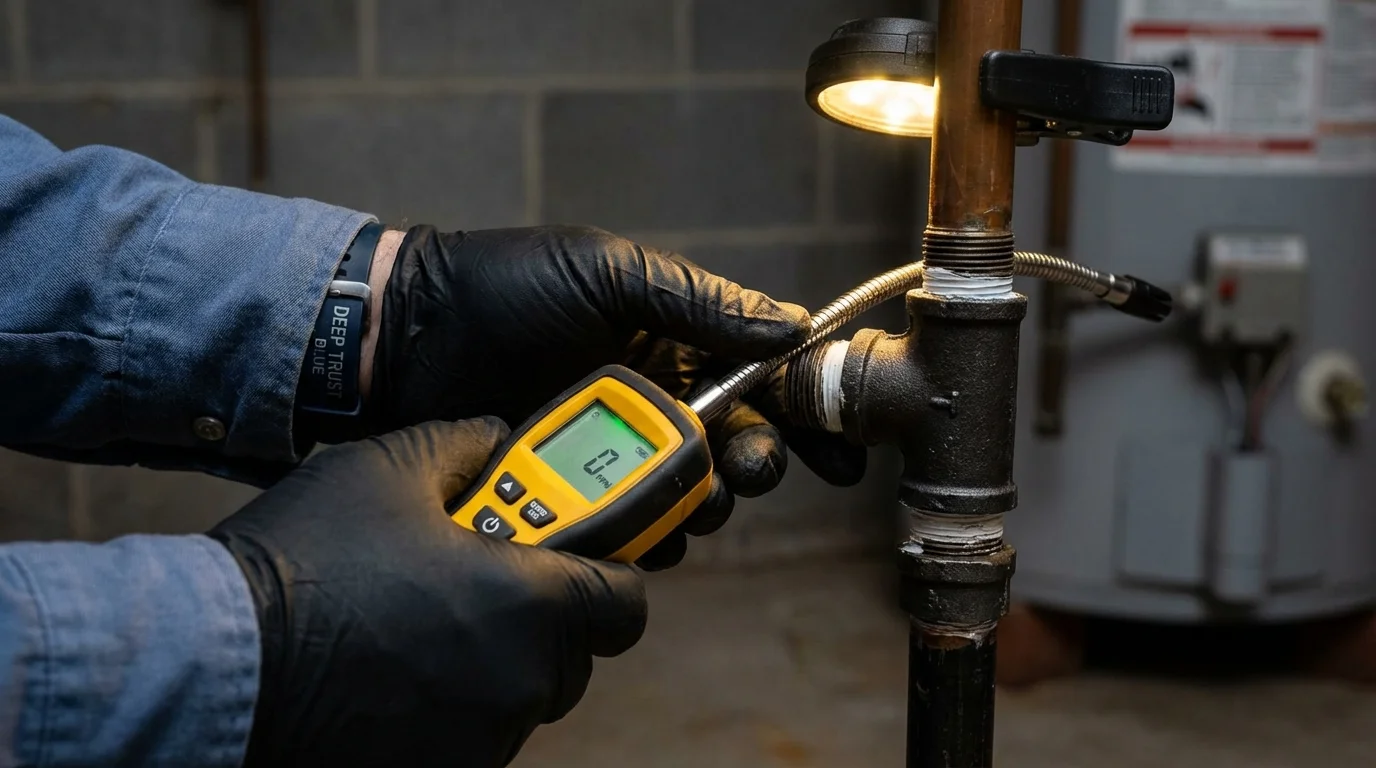 Gas leak detection with electronic sniffer by Johns Plumbing LLC in Baird