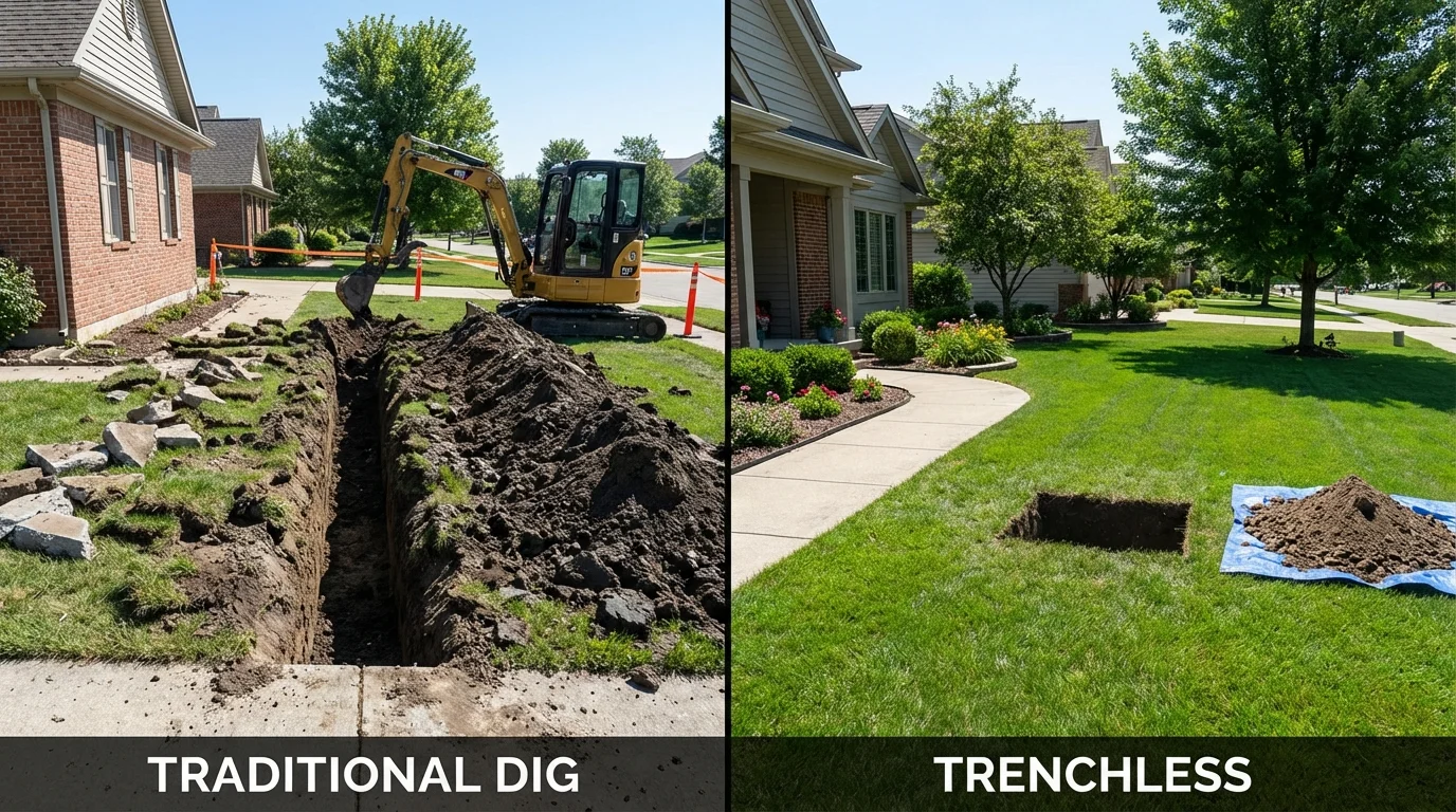 Trenchless sewer repair with minimal yard damage versus traditional excavation in Baird, TX